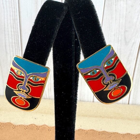 Vintage  Laurel Burch Enameled Earrings are signed MACHADO - Picture 1 of 6